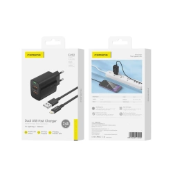 FONENG Netz-Ladegerät EU63 2.4A 12W 2xUSB + Kabel Lightning schwarz