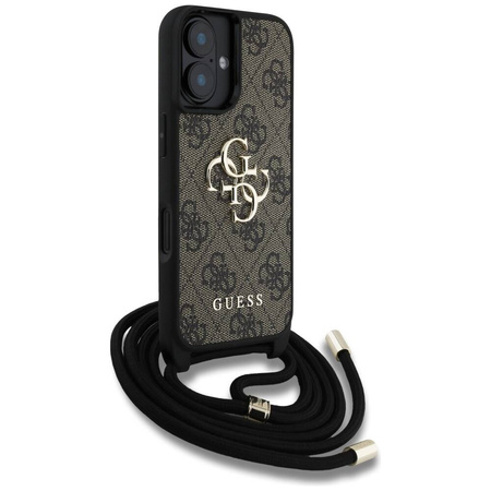 Original Handyhülle IPHONE 16 PLUS Guess 4G Big Logo Cord Stap Crossbody braun