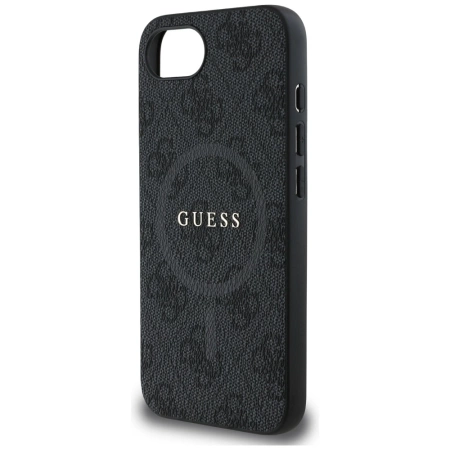 Guess PU Leder 4G Farbige Ringhülle mit MagSafe für iPhone 16e - Schwarz