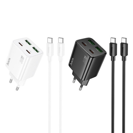 Ładowarka sieciowa do telefonu Hoco 2 x USB C + 2 x USB A QC3.0 PD 3A 30W + kabel USB C do USB C N56 biała