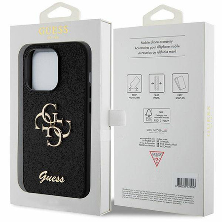 Guess Glitter Script Big 4G case for iPhone 15 Pro - black