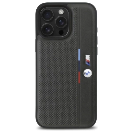 BMW M Perforated Tricolor Detail Line iPhone 16 Pro Max Case - Dark Gray