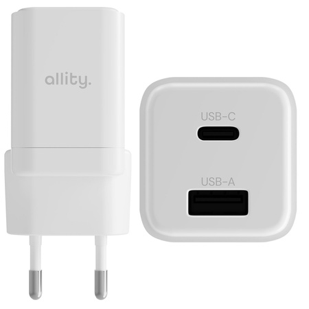 Allity ładowarka sieciowa GaN PD QC ATC-01-30WAC 1x USB-C 1x USB-A 30W biała