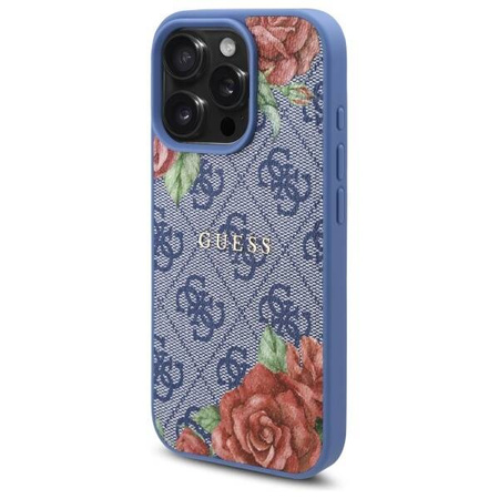 Etui Guess 4G Flowers Print MagSafe na iPhone 16 Pro - niebieskie