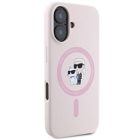 Oryginalne Etui IPHONE 16 PLUS Karl Lagerfeld Hardcase Silicone Karl&Choupette Ring MagSafe różowe