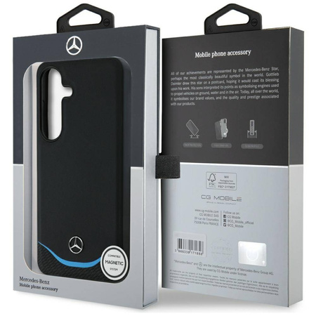Original Handyhülle SAMSUNG GALAXY S25 Mercedes Leather Contrasted Blue Horizontal Curve MagSafe schwarz