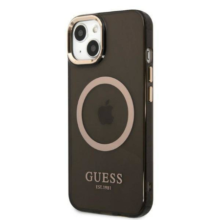 Original Handyhülle IPHONE 13 Guess Hard Case Gold Outline Translucent MagSafe (GUHMP13MHTCMK) schwarz