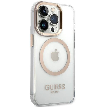 Oryginalne Etui IPHONE 15 PRO MAX Guess Hard Case Metal Outline Magsafe złote