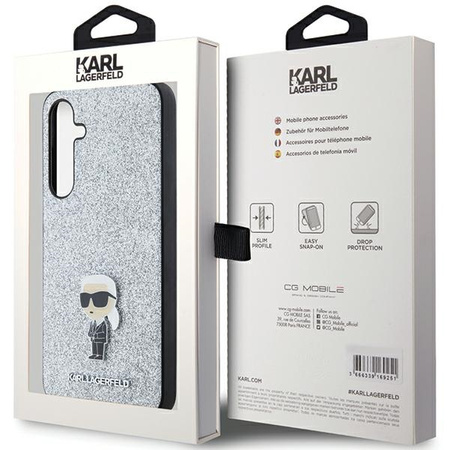 Oryginalne Etui KARL LAGERFELD hardcase Fixed Glitter Choupette Logo Metal Pin KLHCSA35GCNPSG do Samsung Galaxy A35 srebrny