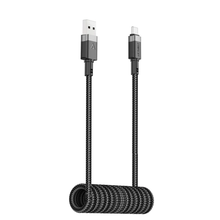 Kabel Acefast C14-04 USB-A - USB-C sprężynowy 480Mb/s 3A 1.2m - czarny