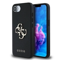 Guess PU Grained 4G Metal Logo iPhone 16e Hülle - Schwarz