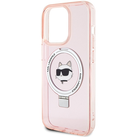 Karl Lagerfeld KLHMP15LHMRSCHP iPhone 15 Pro 6,1" rosa/rosa Hardcase Ringständer Choupette Head MagSafe