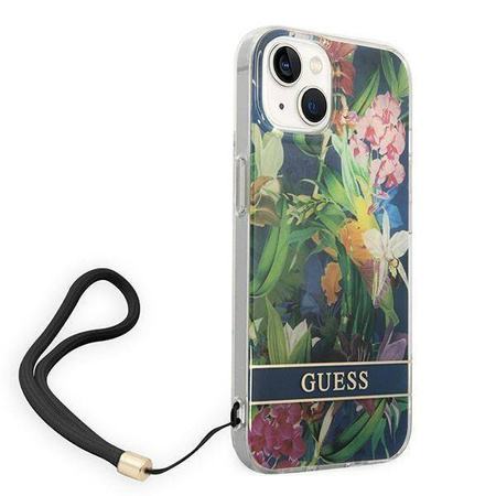 Original Case IPHONE 14 PLUS Guess Hardcase Flower Strap (GUOHCP14MHFLSB) blue