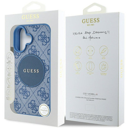 Oryginalne Etui IPHONE 16 Guess 4G Circle Classic Logo MagSafe niebieskie