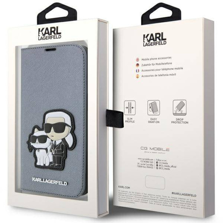Karl Lagerfeld KLBKP14XSANKCPG iPhone 14 Pro Max 6.7&quot; bookcase silver/silver Saffiano Karl &amp; Choupette