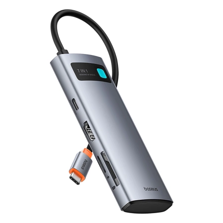 Hub USB-C Baseus Metal Gleam 7w1 HDMI 4K 60Hz / 3x USB 3.0 / USB-C PD / SD / microSD – szary