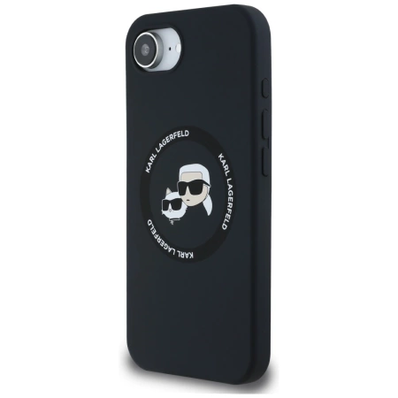 Karl Lagerfeld Liquid Silicone Karl & Choupette Heads Case with MagSafe for iPhone 16e - Black