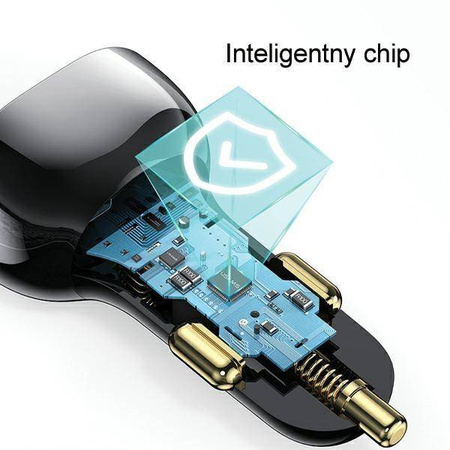 Ładowarka Samochodowa USAMS C37 1xUSB+1xUSB-C 60W + kabel Ligtning 30W PD+QC Fast Charge czarny/black CC193CC01 (US-CC193)