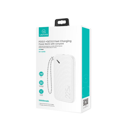 Power Bank 10000mAh PB56 22.5W 2xUSB QC3.0 + USB-C PD + Micro USB External Battery Fast Charge Usams US-CD151 white