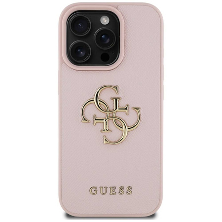 Case IPHONE 16 PRO MAX Guess Grained Big 4G Logo Small Classic Logo pink