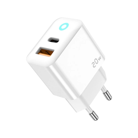 JELLICO Netz-Ladegerät EU11 PD 20W 1xUSB-C + 1xUSB QC3.0 + Kabel USB-C - Lightning weiss