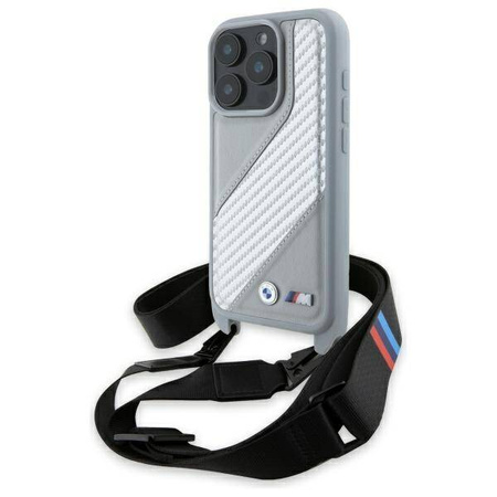 Original Case IPHONE 16 PRO BMW Hardcase M Edition Carbon Stripe & Strap (BMHCP16L23PSCCG) gray