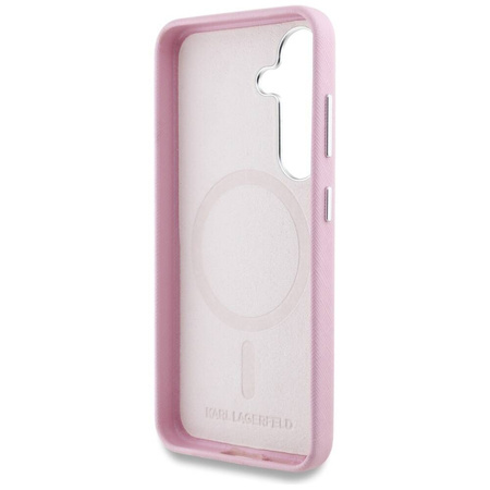 Original Case SAMSUNG GALAXY S25 Karl Lagerfeld Saffiano Full Wrapped Elongated Metal Logo MagSafe pink