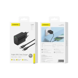 FONENG wall charger EU65 PD 20W 1xUSB-C + cable USB-C - USB-C Black