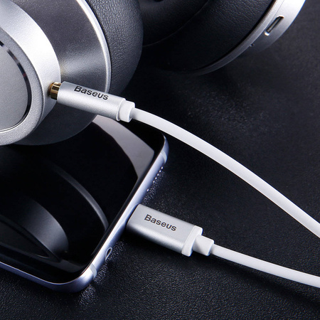 Baseus kabel audio stereo przejściówka AUX 3,5 mm mini jack - USB Typ C do telefonu tabletu 120cm czarny (CAM01-01)