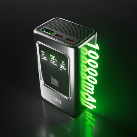 Powerbank SBS 10000mAh PD 35W mit LCD-Display - grau
