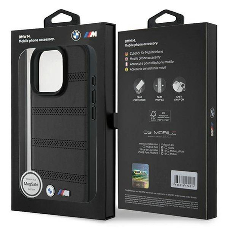 Original Handyhülle IPHONE 16 PRO BMW Hardcase M Perforated & Stitched Line MagSafe (BMHMP16L23PUSPK) schwarz