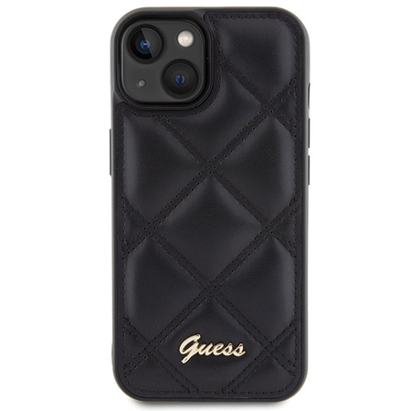Guess nakładka do iPhone 15 6,1" GUHCP15SPSQSQSK czarna HC PU Quilted Metal Logo