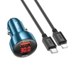 HOCO ładowarka samochodowa USB QC 3.0 + Typ C + kabel Typ C do Apple Lightning 8-pin PD 48W Leader Z50 niebieska