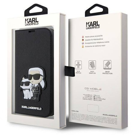 Karl Lagerfeld KLBKP14LSANKCPK iPhone 14 Pro 6,1" Bücherregal schwarz/schwarz Saffiano Karl & Choupette