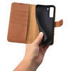 iCarer Haitang Leather Wallet Case for Samsung Galaxy S22+ (S22 Plus) genuine leather cover brown (AKSM05BN)