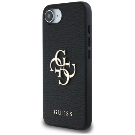 Guess PU Grained 4G Metal Logo iPhone 16e Hülle - Schwarz