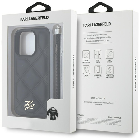 Original Case IPHONE 16 PRO MAX Karl Lagerfeld Quilted Initial Logo & Chain Strap black