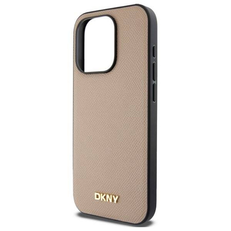 Etui DKNY Grained Metal Logo MagSafe na iPhone 15 Pro Max - beżowe