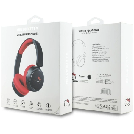 Słuchawki nauszne Hello Kitty Face Logo Bluetooth - czerwone