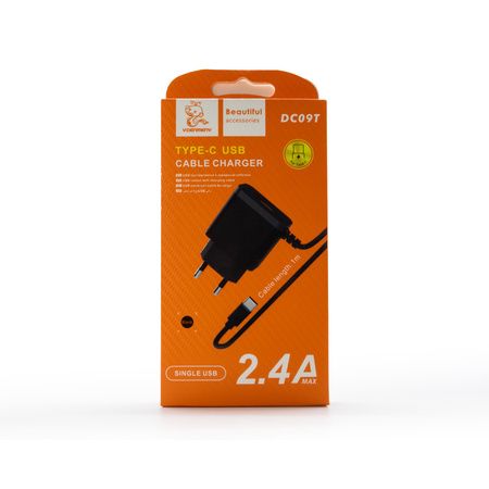 DENMEN CZARNA ŁADOWARKA SIECIOWA USB +  KABEL TYP-C DC09T-W 2,4A