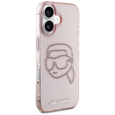 Original Case IPHONE 16 Karl Lagerfeld Hardcase IML Rhinestones Karl Head pink