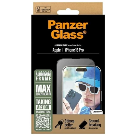 PanzerGlass Displayschutzfolie Aluminiumrahmen iPhone 16 Pro 6,3&quot; Ultra-Wide Fit 2850