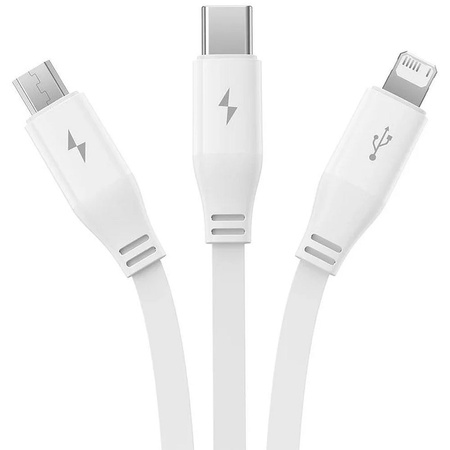 BASEUS zwijany kabel USB do Micro/Lightning/Typ C 3w1 Leo 3.5A 1.1m biały CB000063