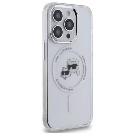 Original Handyhülle IPHONE 14 PRO MAX Karl Lagerfeld Hardcase IML Metal Karl&Choupette Head MagSafe (KLHMP14XHLSKCH) weiß