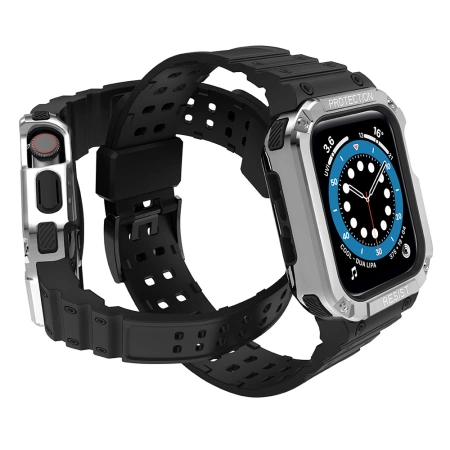 Protect Strap Band für Apple Watch 38/40/41mm Panzergehäuse Armband - Schwarz, Silber