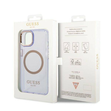 Guess Gold Outline Translucent MagSafe - Etui iPhone 14 (fioletowy)