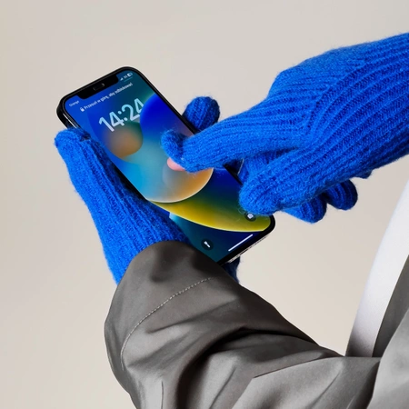 Geflochtene Telefonhandschuhe mit Aussparungen für die Finger – blau