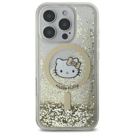 Original Case IPHONE 16 PRO Hello Kitty Hardcase Liquid Glitter Fever MagSafe (HKHMP16LLGDIH) gold & white