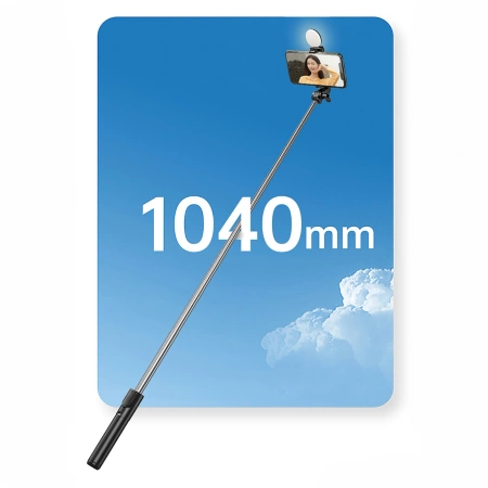 Selfie stick WH1YXS telescopic tripod 1m with round lamp and phone holder - black