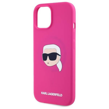 KARL LAGERFELD futerał do IPHONE 15 kompatybilny z MagSafe KLHMP15SSKHPPLF (SIL KL Head Print) fuschia